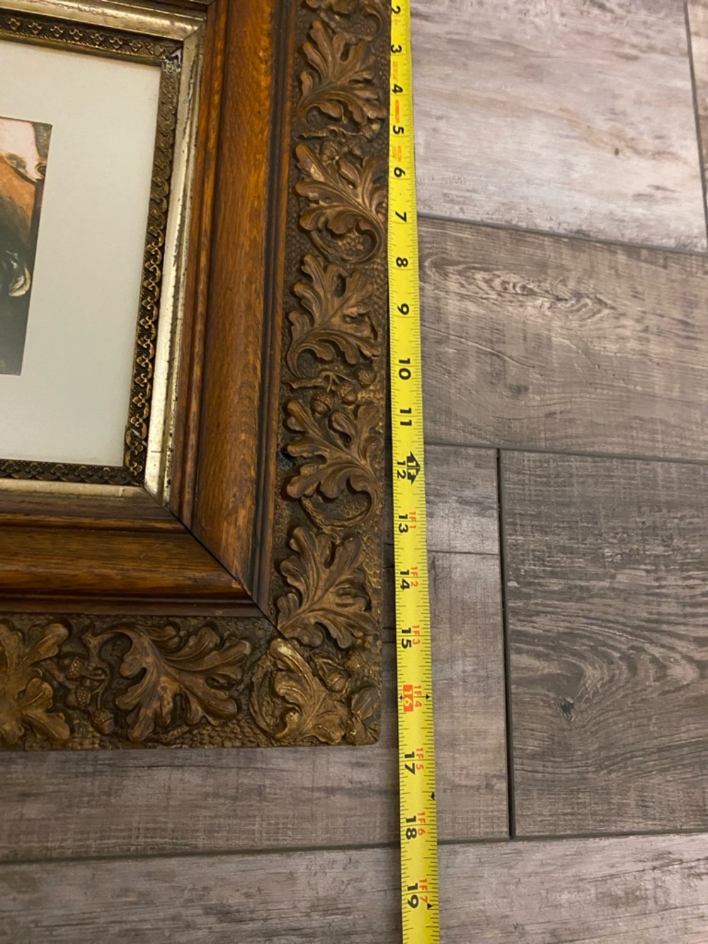 Ornate Carved Wood Picture Frame with Mat and Art Print - Brown - Picture 6 of 8